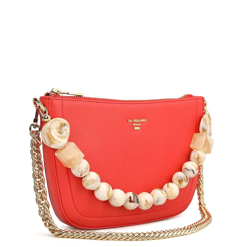 Da Milano Small Franzy Leather Baguette - Corallo